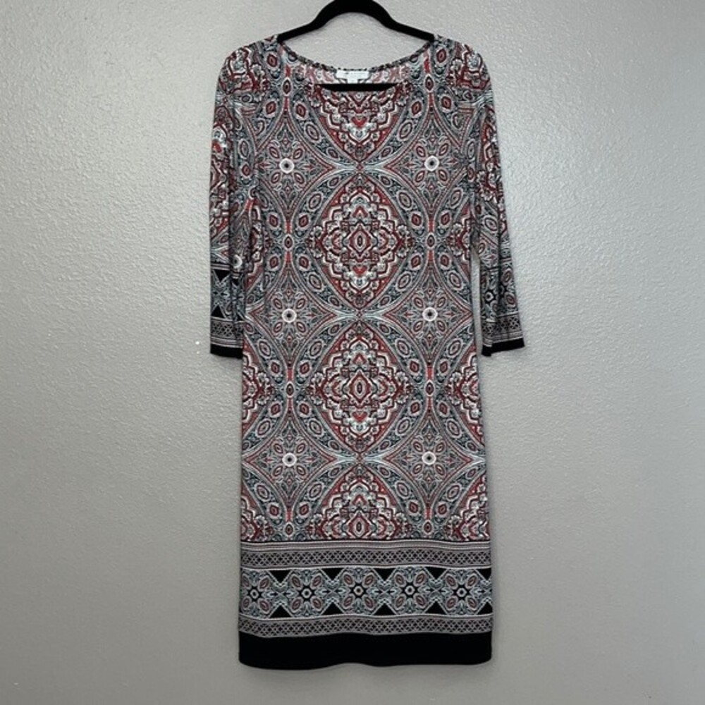 London Style Collection Womans size 12 sheath dress Red Black White